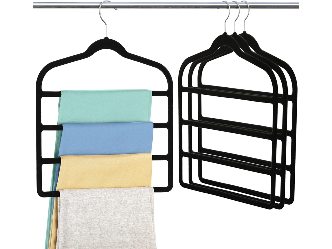 Perchas de terciopelo para pantalones, ahorradoras de espacio, paquete de 4, organizador de armario (negro)