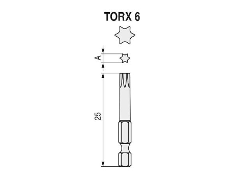 Punta atornillar mango 1/4 torx 25mm punta atornill tx7