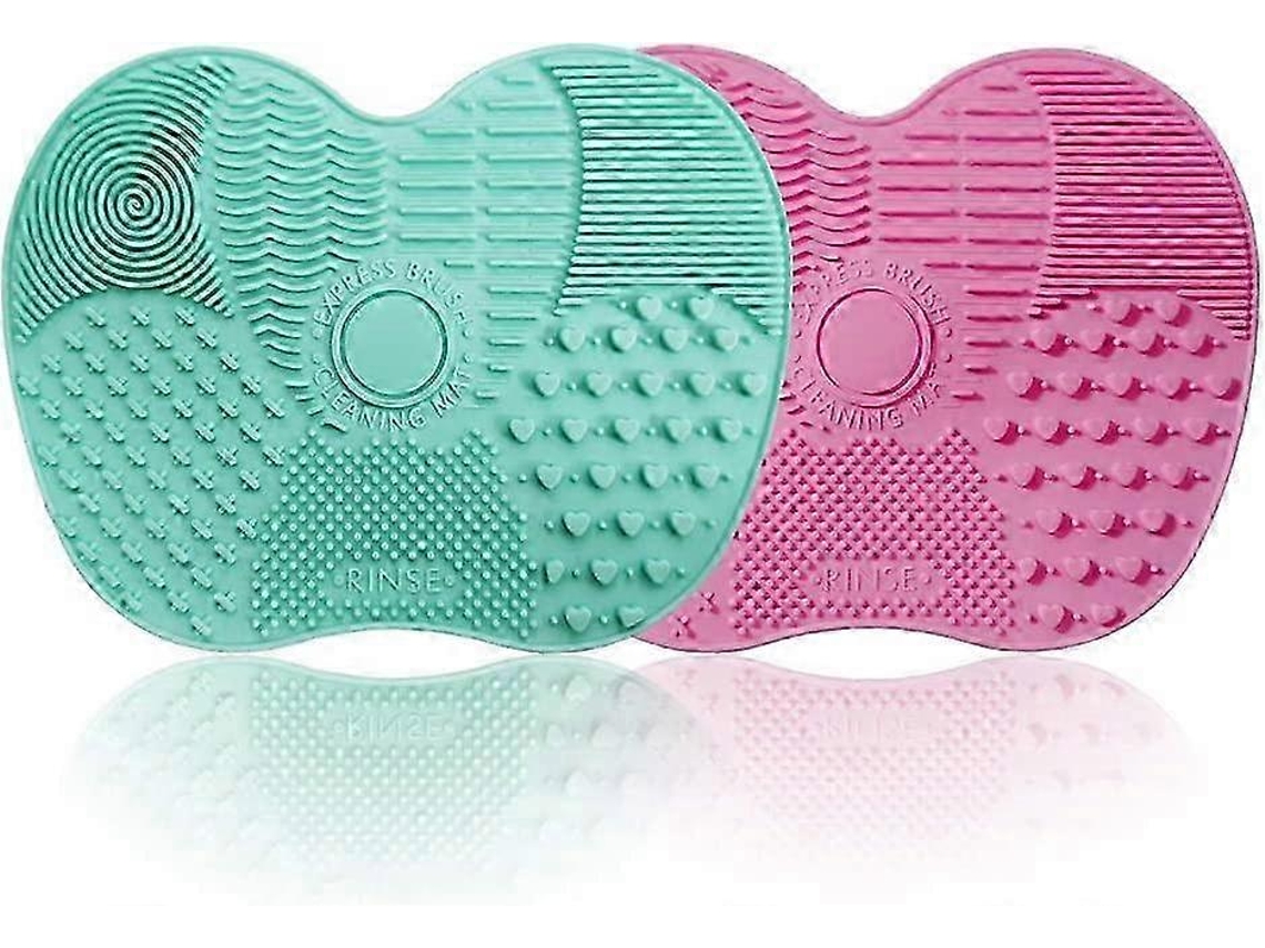2 x Tapetes de Limpieza para Pinceles de Maquillaje Rosewell con Ventosa, Estropajo Portátil (Rosa y Verde)