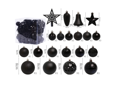 Juego de adornos de bolas de Navidad inastillables Paquete de regalo para la decoración del árbol de Navidad (45 piezas), negro