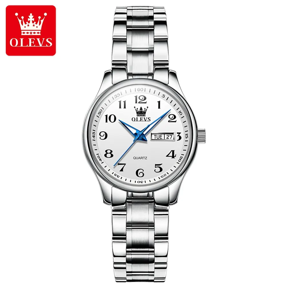 Reloj De Cuarzo De Lujo Para Mujer, Caja De Acero Inoxidable, Luminoso Y Resistente Al Agua, Con Indicador De Día Y Fecha.