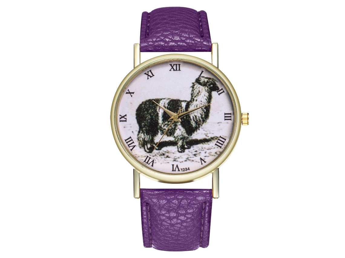 Reloj De Pulsera De Cuarzo Zhoulianfa Para Hombre Y Mujer Con Patrón Animal En Cuero Pu (morado)