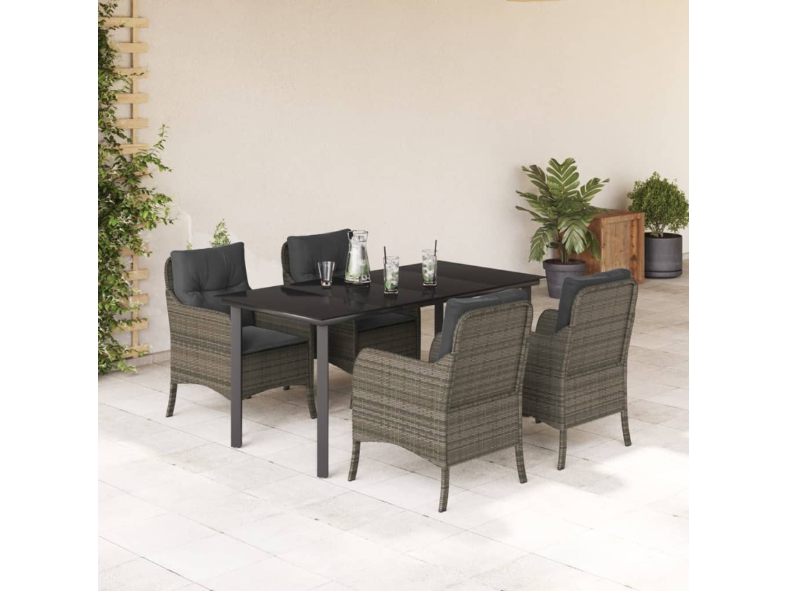 Conjunto de comedor de jardín DKD Home Decor de 5 piezas con cojines, ratán gris
