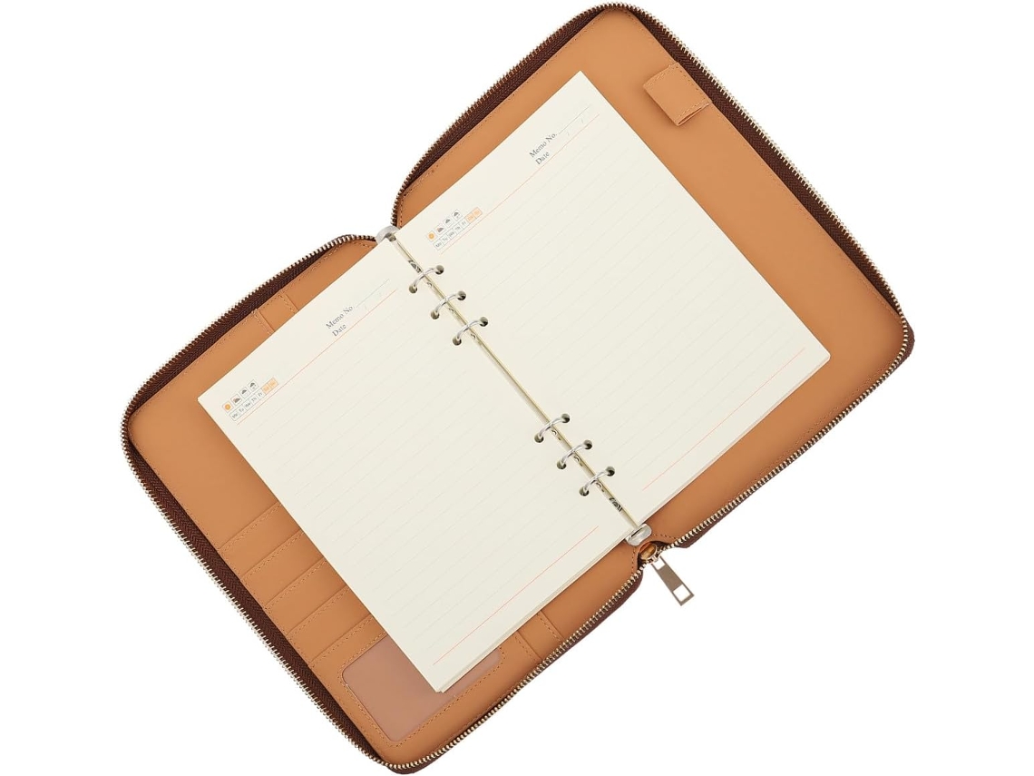 Cuaderno A5 Con Cubierta De Cuero Marrón, Encuadernación Con Cremallera.