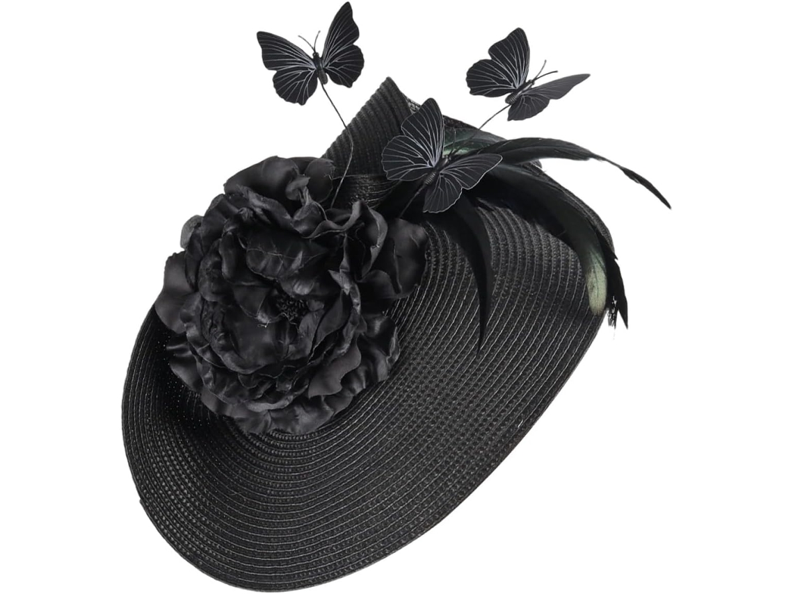 Fascinateur Chapeau Para Femme Noir En Tissu Style Paille Élégante Y Confortable Goûter Ou Cospl...