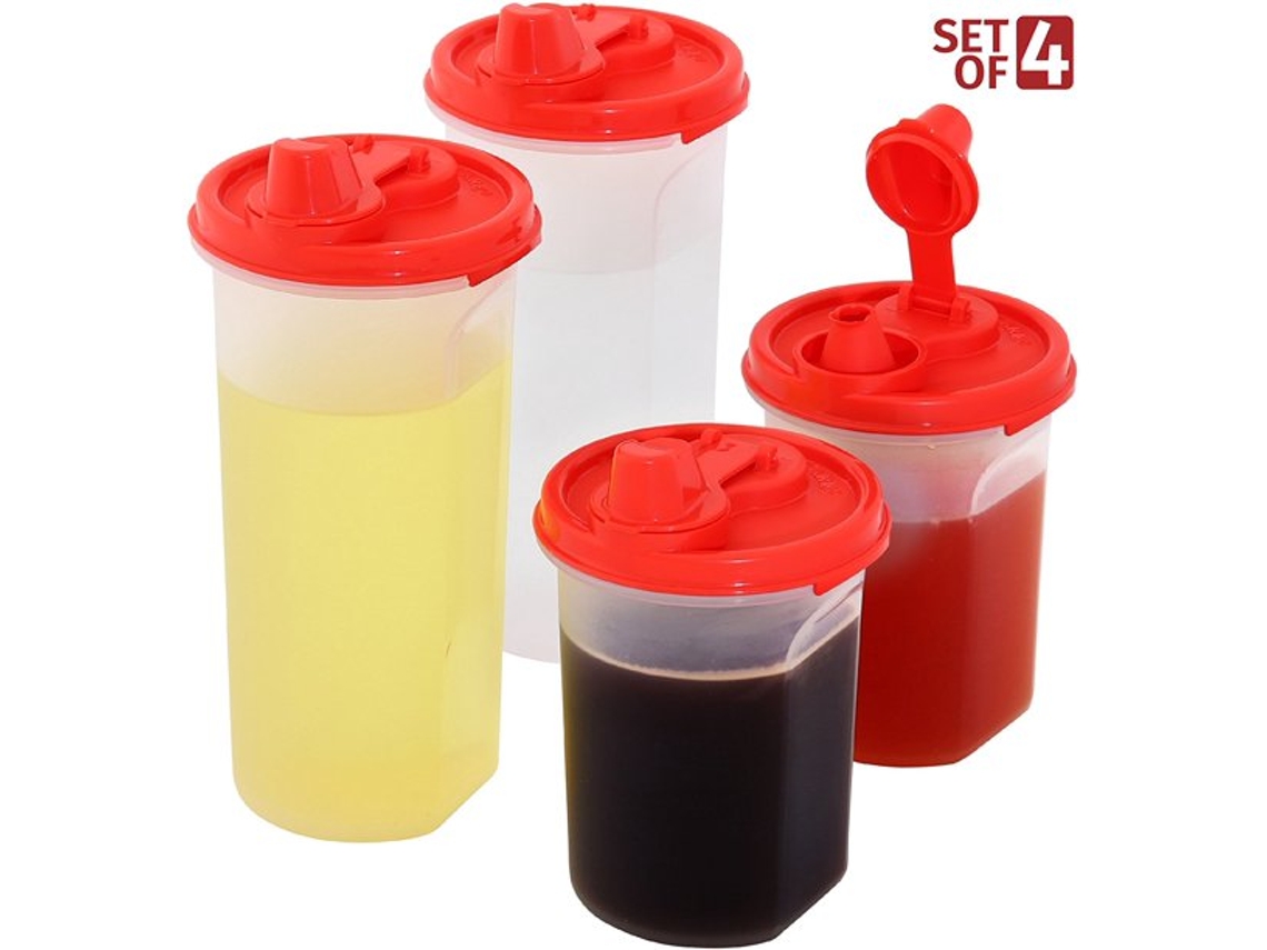 Juego de 4 botellas de aceite de oliva y vinagre con pico dispensador, botellas de plástico con tapa hermética, antifugas, boquilla antigoteo, boca ancha