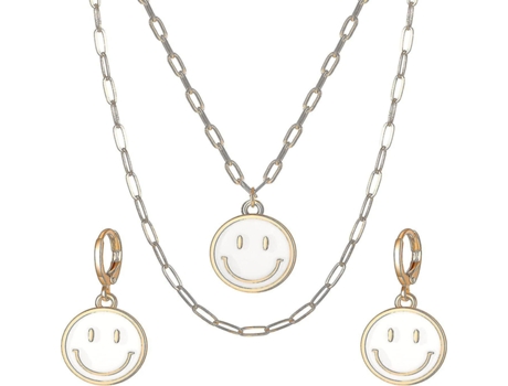 Collar de cara sonriente y aretes, 14k oro multiclip cadena de clip de clip regalos de joyería para hermana hija madre