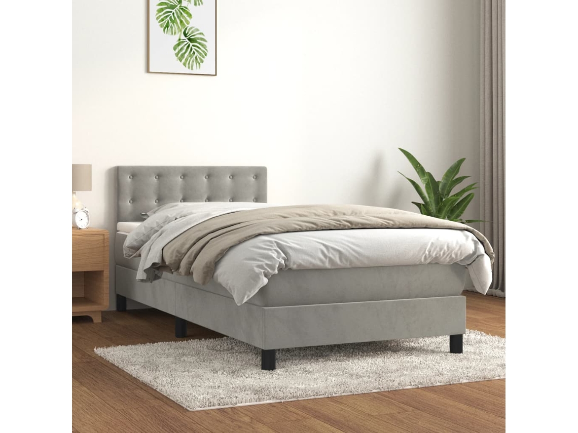 Cama box spring con colchón terciopelo gris claro 90x190 cm