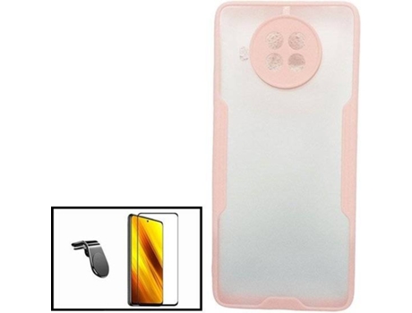 Kit Protector de Pantalla de Vidrio Templado + Carcasa + Soporte Magnético Xiaomi Mi 10T Lite 5G PHONECARE Bumper Rosa / Transparente
