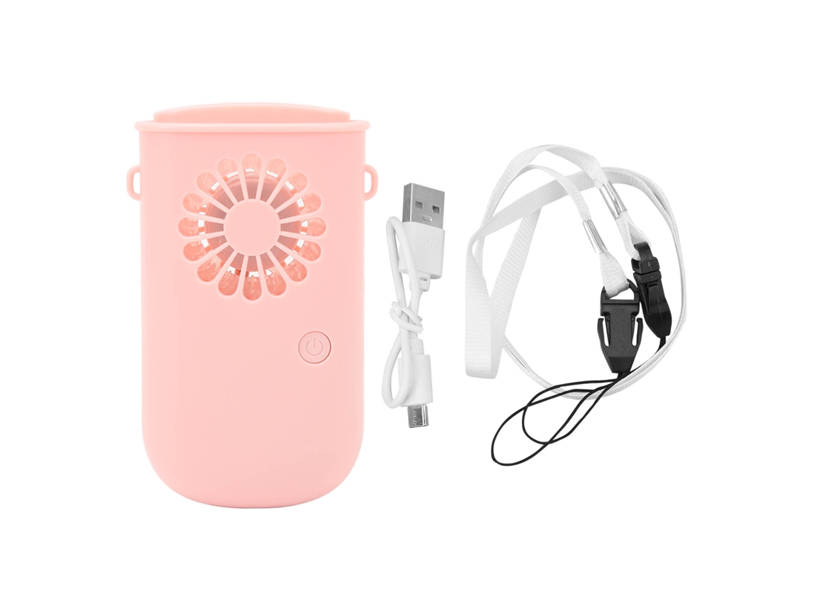 Ventilador de cuello portátil recargable, 3 velocidades, rosa