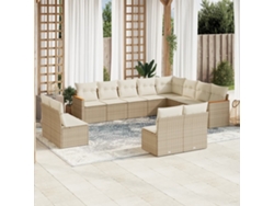 Conjunto de sofá de jardín de 12 piezas con cojines, mimbre sintético beige, Dkd Home Decor