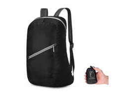 Mochila ultraligera, plegable y resistente al agua para viajes, acampada, senderismo y actividades al aire libre, de color negro.