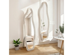 Espejo de cuerpo entero 140x45 cm con marco de terciopelo, espejo de pared ondulado irregular para dormitorio y salón, blanco Rosahqnda