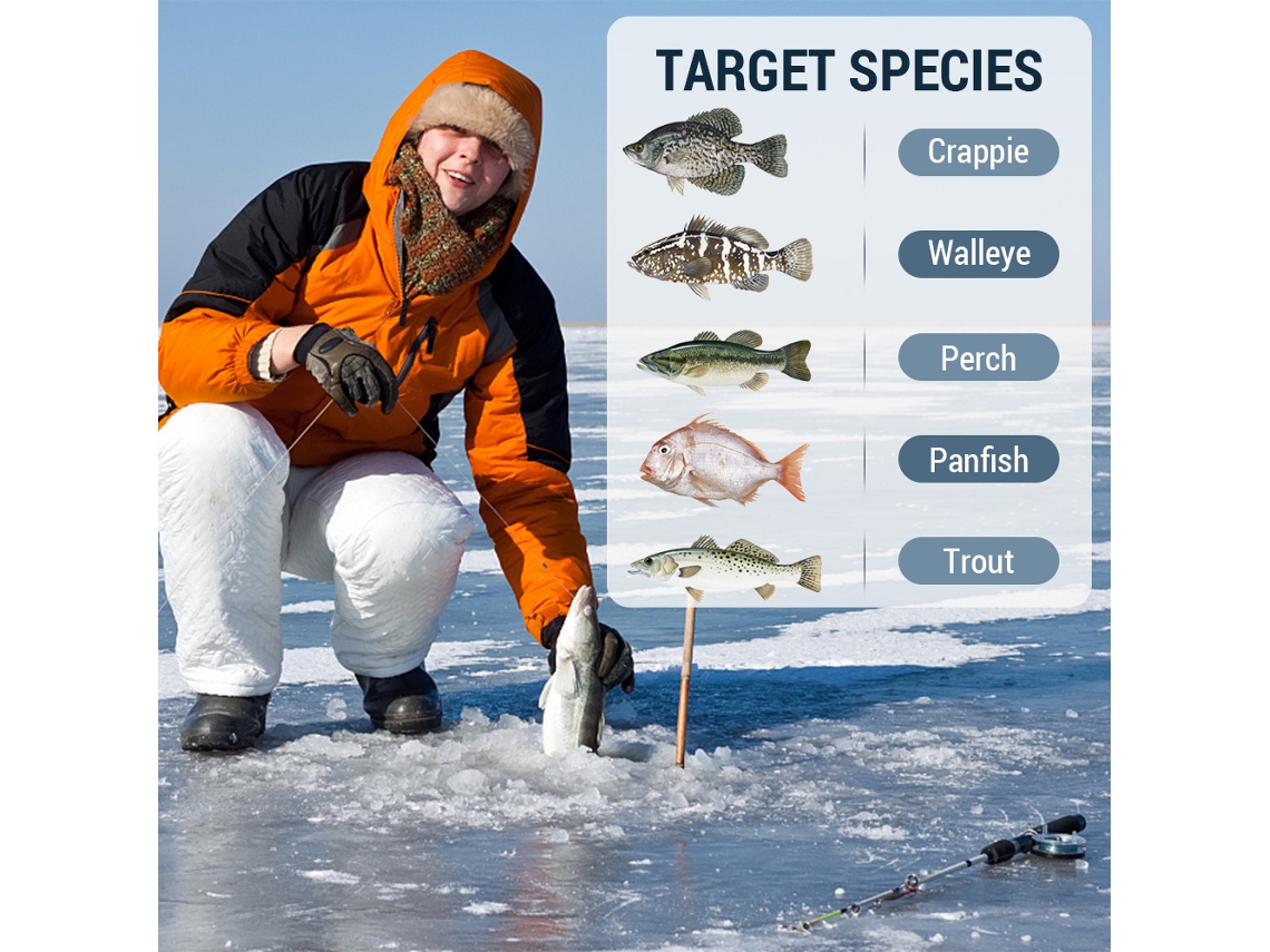 Kit De Equipo Para Pesca En Hielo Con Caña Y Carrete, Recogedor De Hielo Y Anzuelos Para Pesca En Hielo.