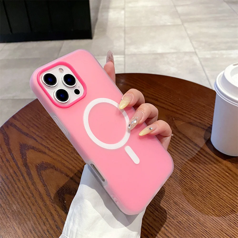 (iphone 15 Pro Max, Rojo Rosa) Funda Mate Para Iphone Con Carga Inalámbrica Magsafe, Marco Magnético Y Cubierta Protectora.