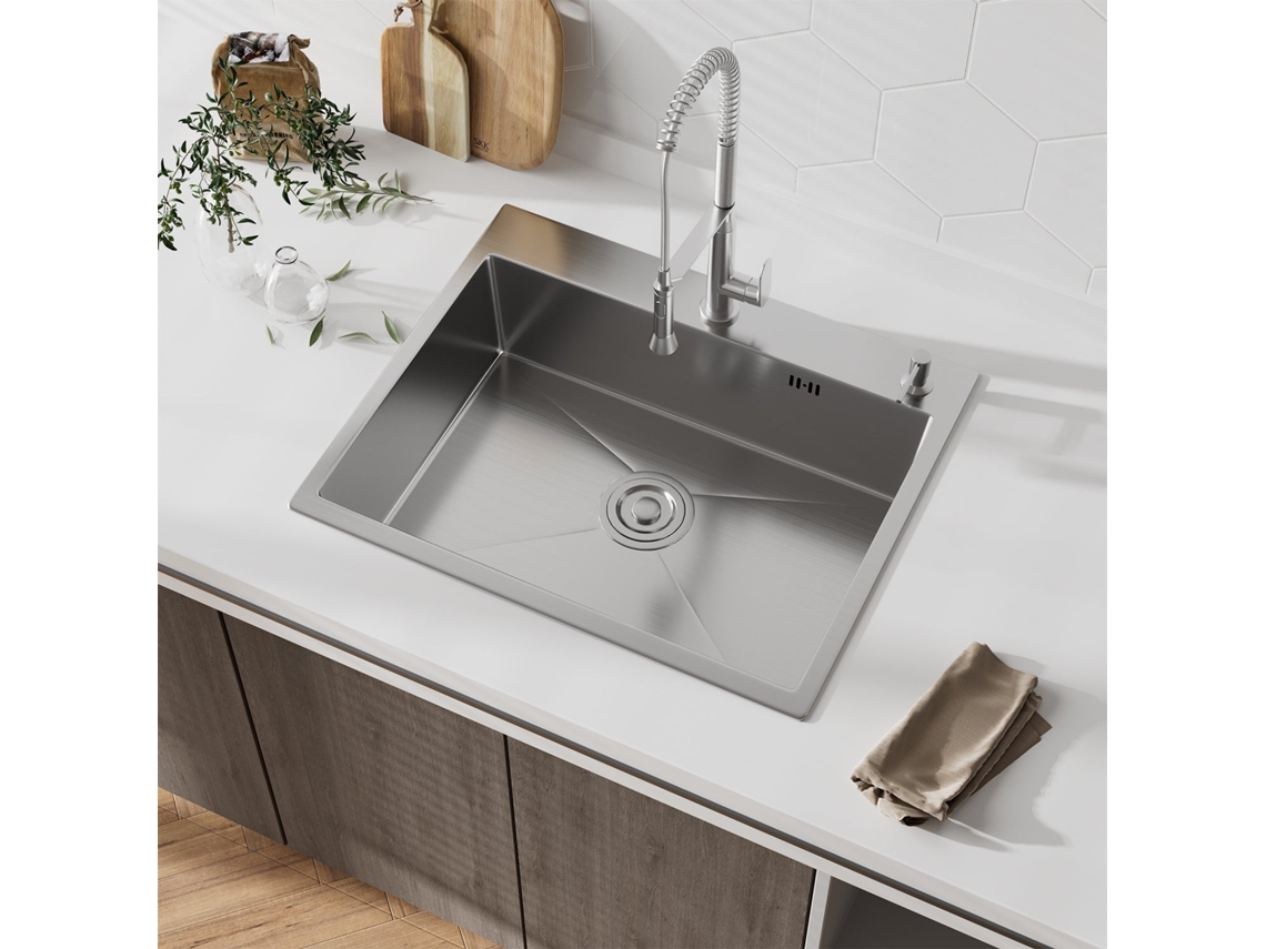 Fregadero De Acero Inoxidable 1 Seno 50x45x22 Cm Plateado - Para Cocina Pequeña Y Autocaravana - Pretaladrado Con Filtro