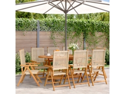 Sillas de jardín reclinables DKD Home Decor de 8 piezas, madera maciza, beige