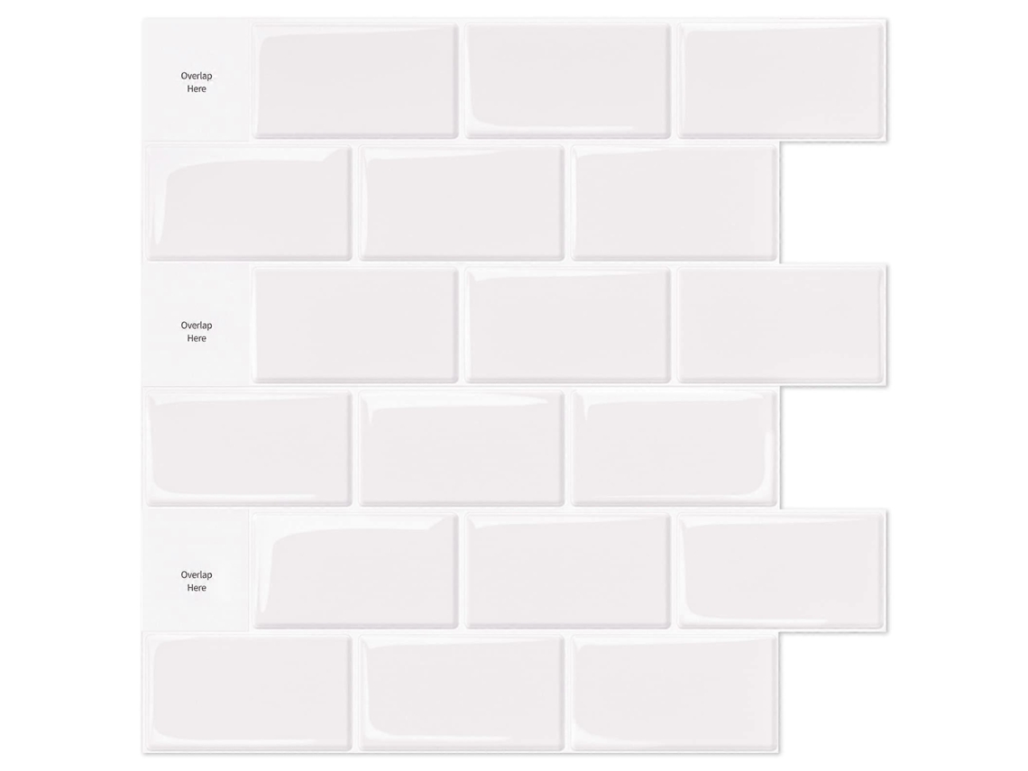 Rebe-10 Piezas Azulejos Autoadhesivos Subway Blancos, 30x30cm, Vinilo 3d Resistente A La Humedad, Para Cocina Y Baño