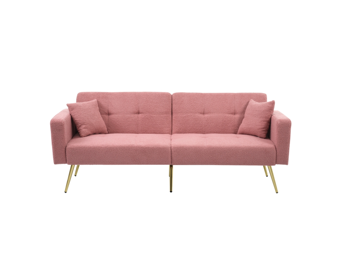 Sofá convertible con respaldo ajustable de 2 plazas en tela francesa de felpa rosa Mobrio