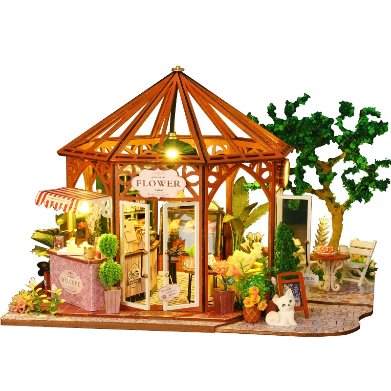 Casa De Flores Diy, Mini Casa De Muñecas De Madera Hecha A Mano Con Luces Led, Rompecabezas 3d