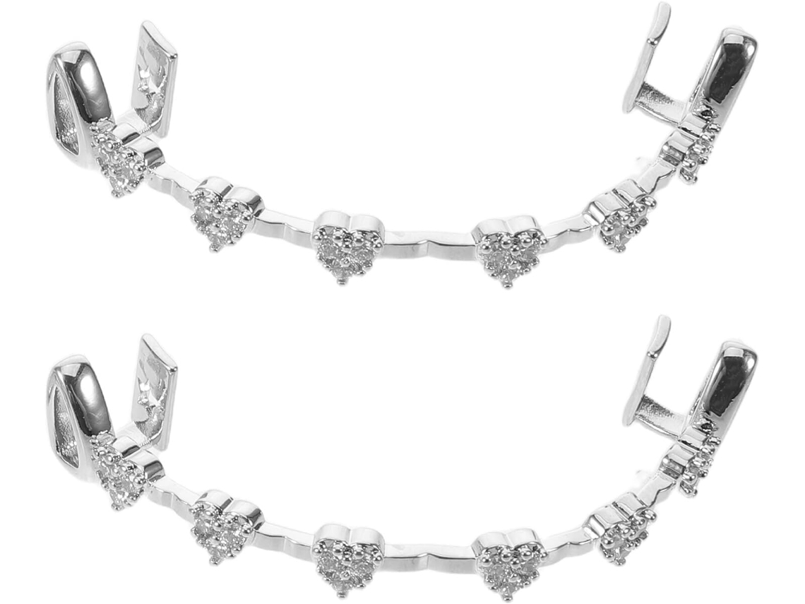 Grelhas Dentárias De Cobre Estilo Hip Hop Adornadas Com Cristais Prateados, Conjunto De 2 Peças Confortáveis E