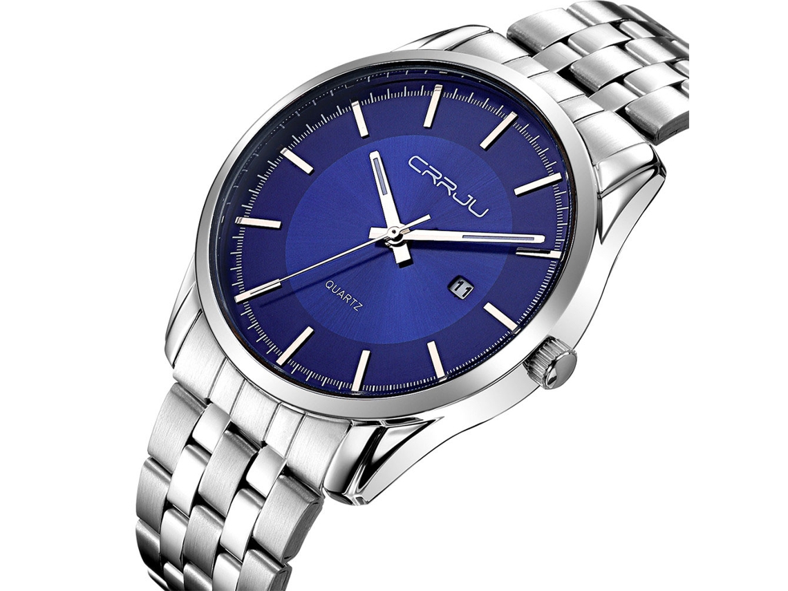 Reloj De Negocios De Moda Para Hombre Con Movimiento De Cuarzo, Resistente Al Agua, Correa Plateada, Esfera Azul.