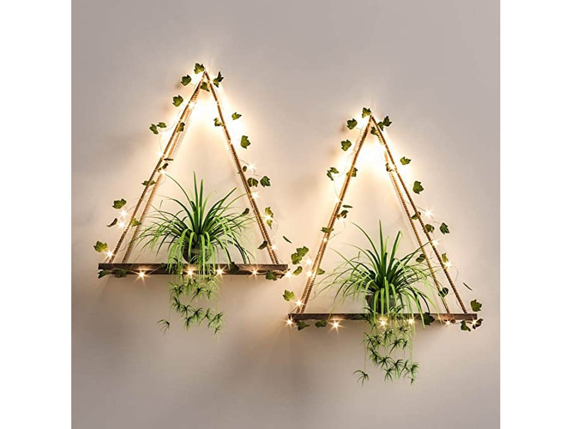 Estante de pared con tira LED de hiedra artificial individual