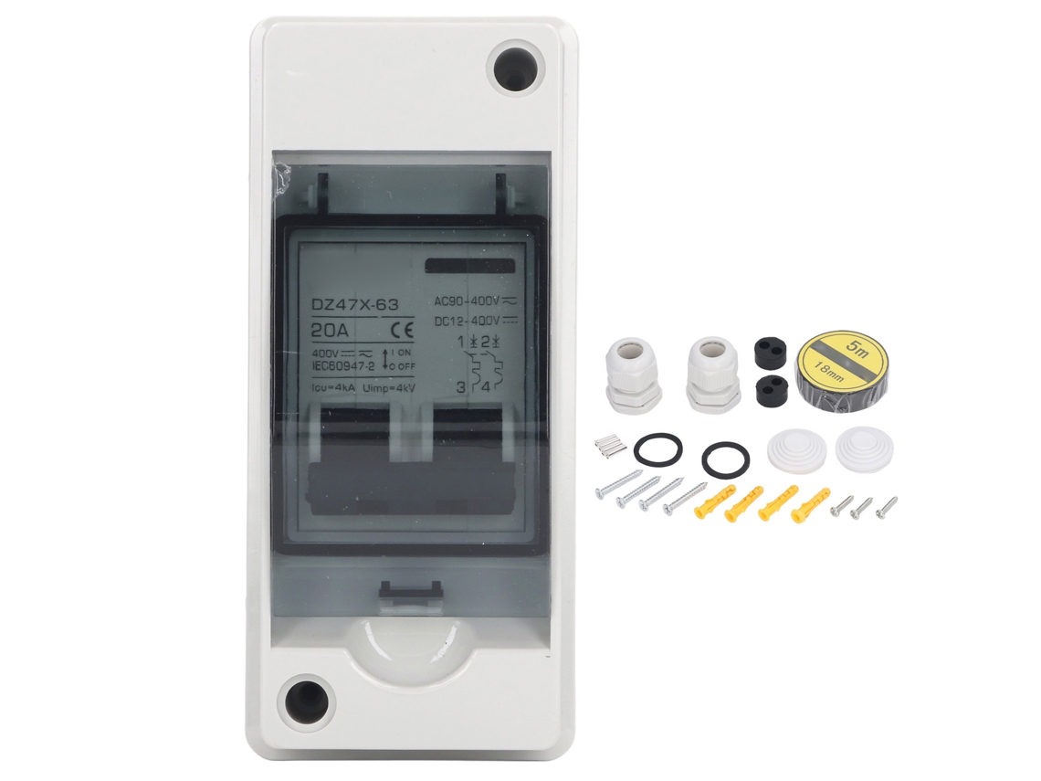 Disyuntor Miniatura 2p 20a Dc12v-400v Ip65 Resistente Al Agua Para Sistemas Fotovoltaicos Solares.