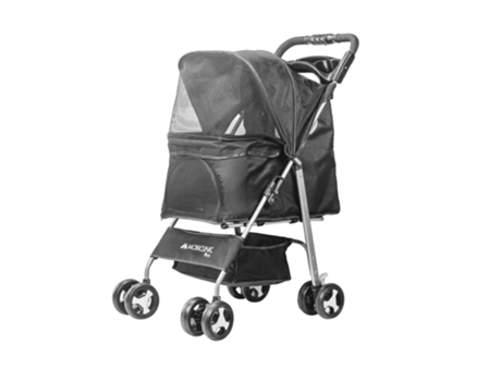 Carrito para perros MOBICLINIC Plegable Ruedas con freno y 360º 3 accesos Con toldo Cesta almacenaje y portavasos Negro