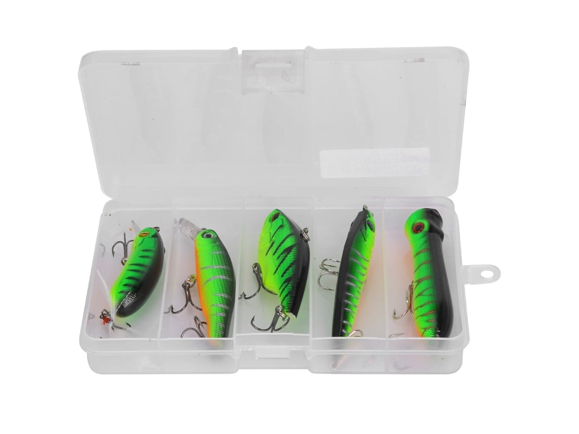 Kit De Iscas De Pesca Com 5 Iscas De Peixe E Anzol Triplo Afiado Material Abs Verde Aprox. 132g