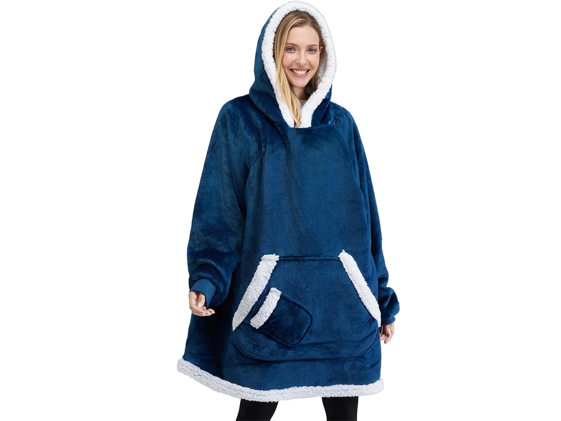 Manta Con Capucha, Chal De Franela Con Capucha, Manta Ponible, Bata De Baño Unisex (azul Oscuro) Cuich