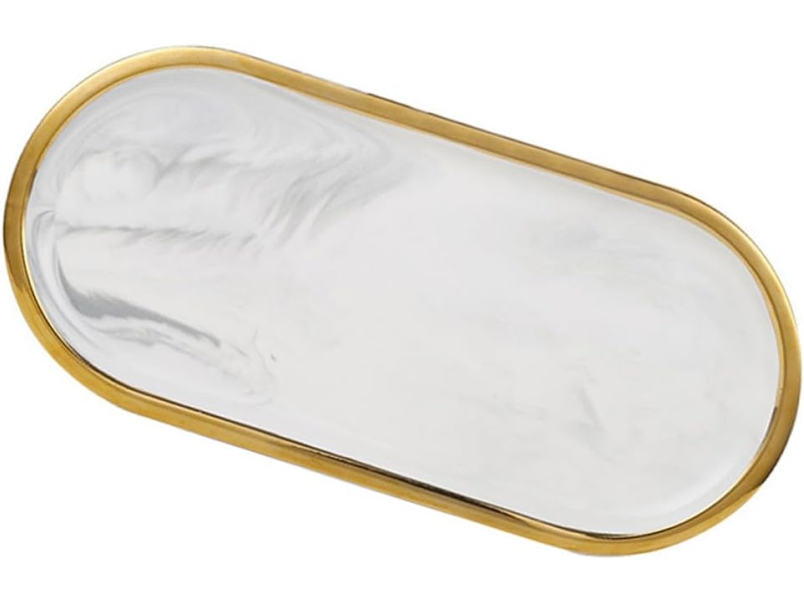 Bandeja Ovalada Para Joyas, Práctica Y Decorativa, De Mármol Blanco Estilo Nórdico.