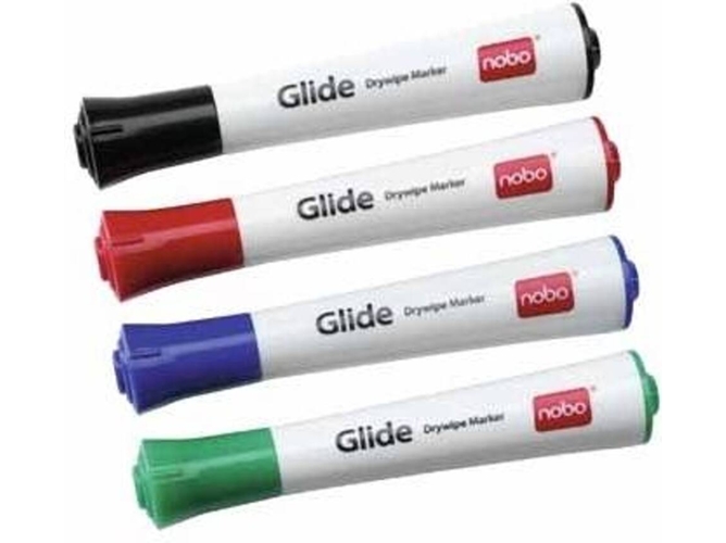 Conjunto de 4 Marcadores para Pizarra Blanca NOBO Glide Ponta Redonda (Multicolor)