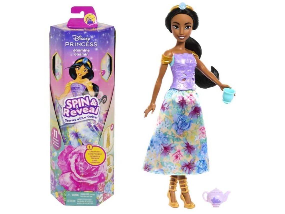 Disney-Spin Reveal - Muñeca Jasmine con accesorios y 11 sorpresas HXC23