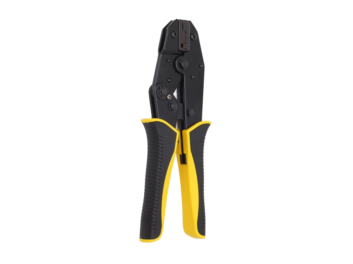 Herramienta De Crimpado Con Trinquete Para Terminales De Bandera De 4,8-6,3 Mm Y 3,0-6,0 Awg, Fabricada En Acero Resistente Con Mango De Goma Anticaída.
