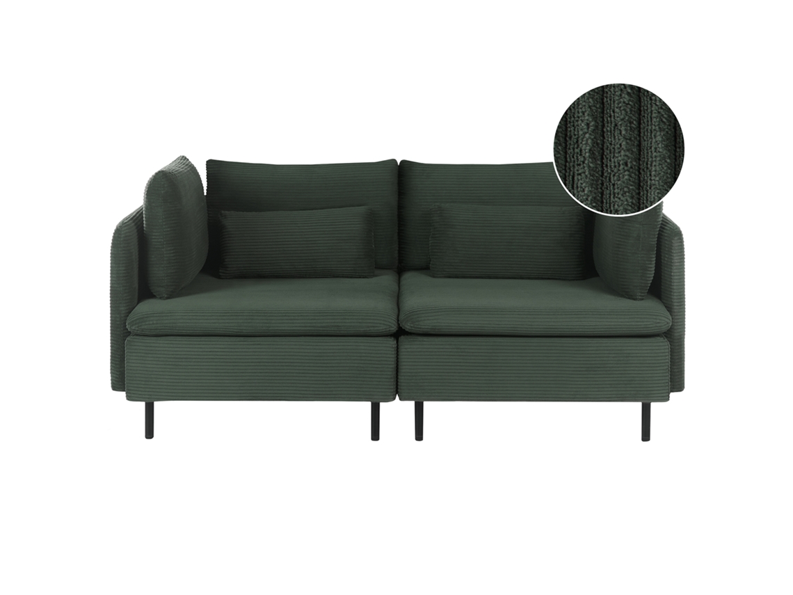 Sofá Modular De 2 Lugares Estofado Beliani Egeris De Bombazine Verde 172x94x80