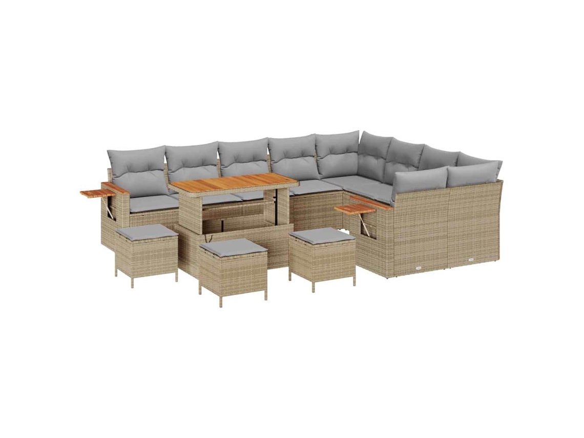 Maison Exclusive - Conjunto De Sofás De Jardín Con Cojín 14 Pcs Beige Y Gris Claro