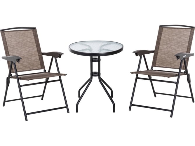 Conjunto De Outsunny 84b225 3 piezas mesa y 2 sillas muebles para exterior patio terraza plegable respaldo reclinable 4 niveles textilene