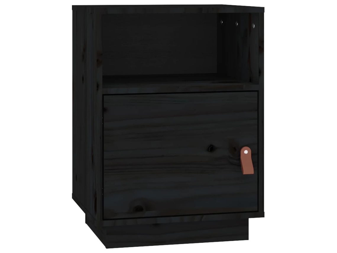 Mesita de Noche 40X34X55 Cm Madera de Pino Maciza Negro
