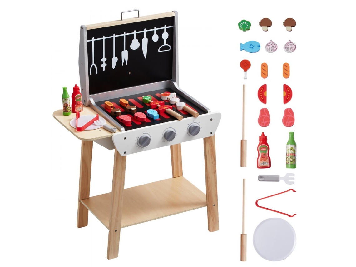 Juego de cocina infantil Tekmaquinas con parrilla, accesorios y juguetes de madera