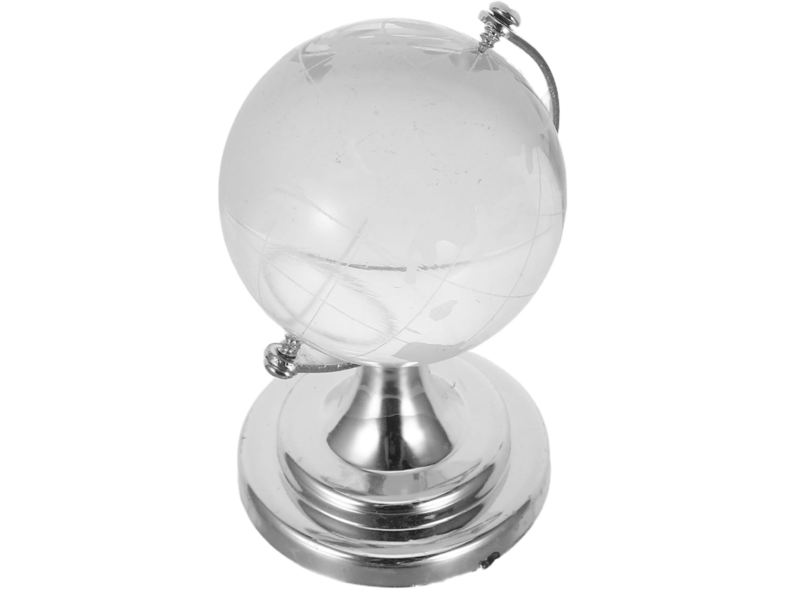 Globo terráqueo miniatura de cristal transparente para mesa, esfera giratoria, sin inscripción, decorativo. CHABERLU
