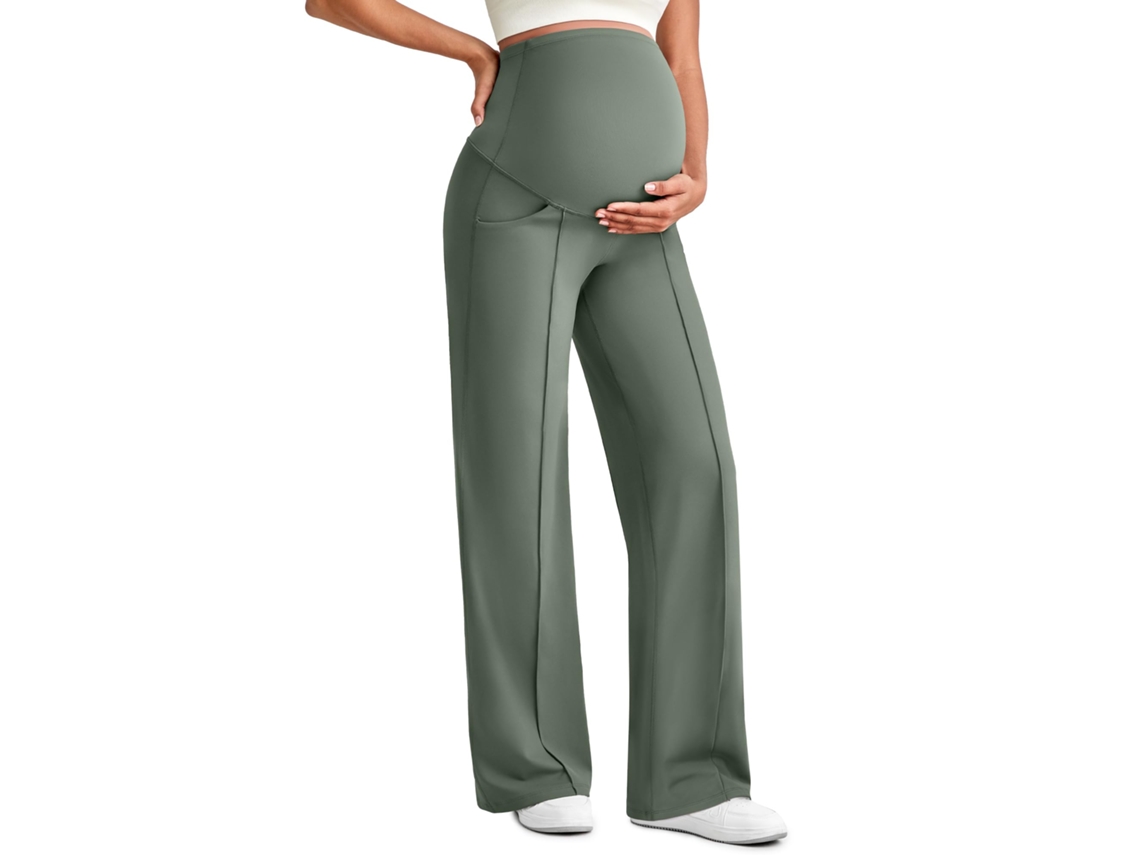 Pantalones de yoga premamá con bolsillo para el vientre, pantalones elásticos para el trabajo o uso casual, verde, S PANOONA