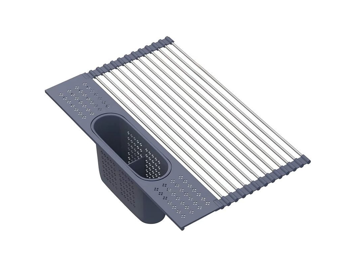 Escurridor De Platos Enrollable De 17,5 X 11 Pulgadas, Acero Inoxidable Sus304, Multiusos, Con Carpeta Extraíble.