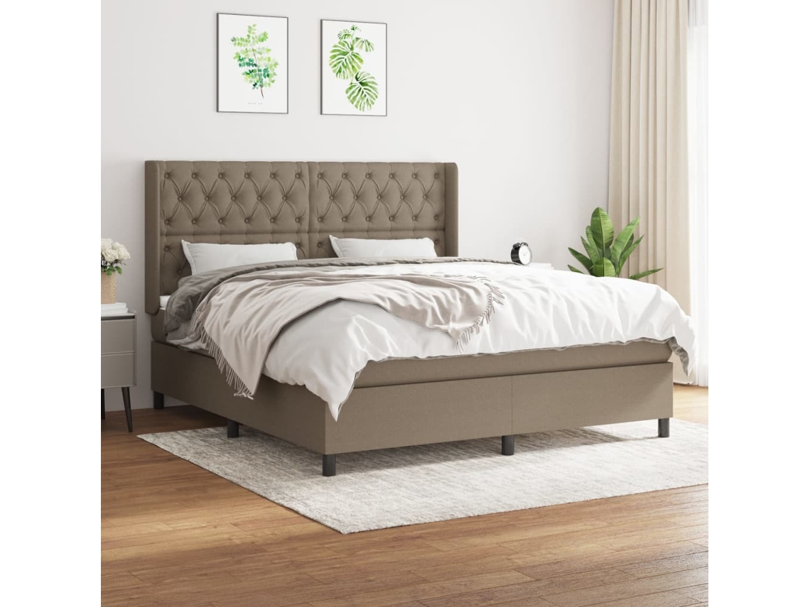 Cama Box Spring Con Colchón Tela Gris Taupe 160x200 Cm