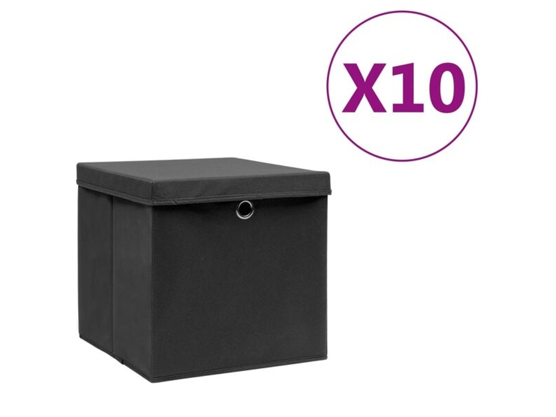 Cajas de almacenaje con tapa vidaxl (10 unidades, 28 x 28 x 28 cm), color negro