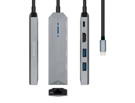 AISENS USB-C DOCK 5 EN 1 USB-C A 1xHDMI 1xRJ45 2xUSB 1xPD GRIS 15CM