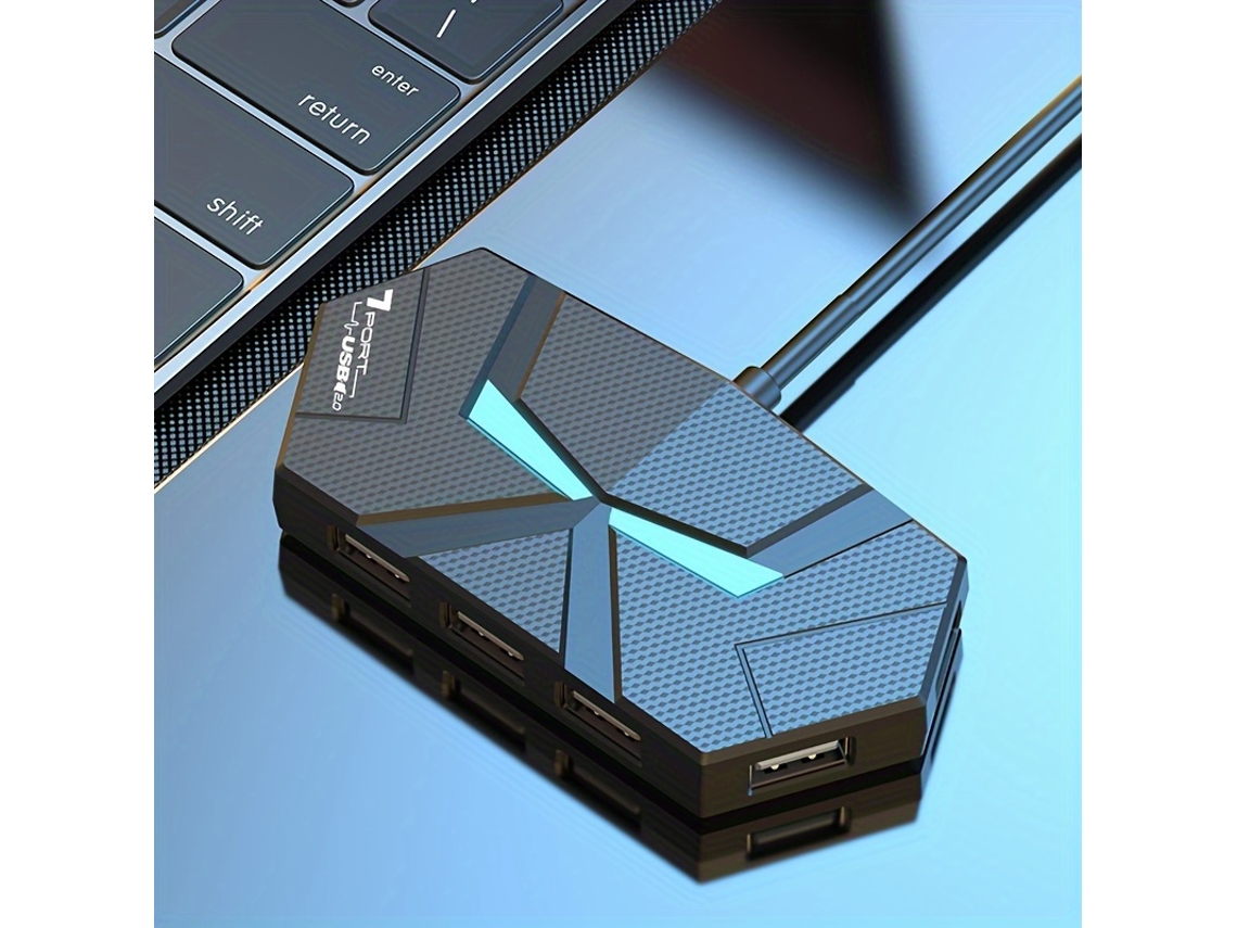 Concentrador Usb De 7 Puertos Con Retroiluminación, Compatible Con Ordenadores Portátiles Y Estaciones De Trabajo.