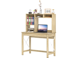 Escritorio de oficina con armario y estantes, superficie grande de madera, diseño compacto, roble Bga Store
