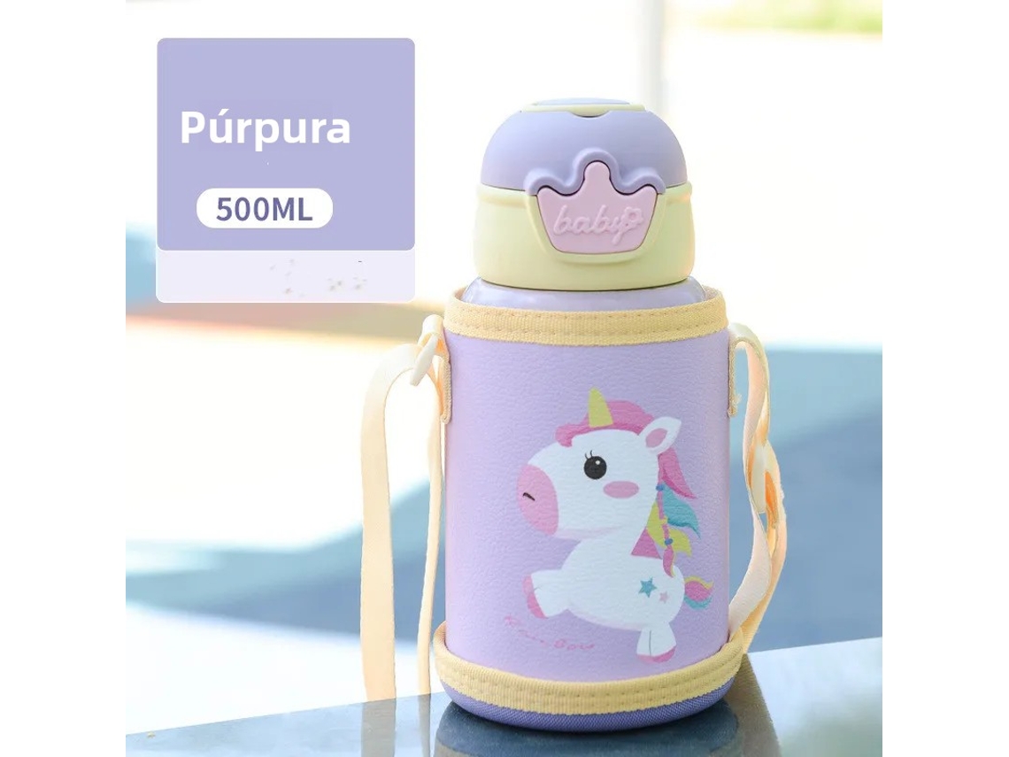 Botella térmica de acero inoxidable para niños, 500 ml, con aislamiento de unicornio, portátil, Mdug (morado)