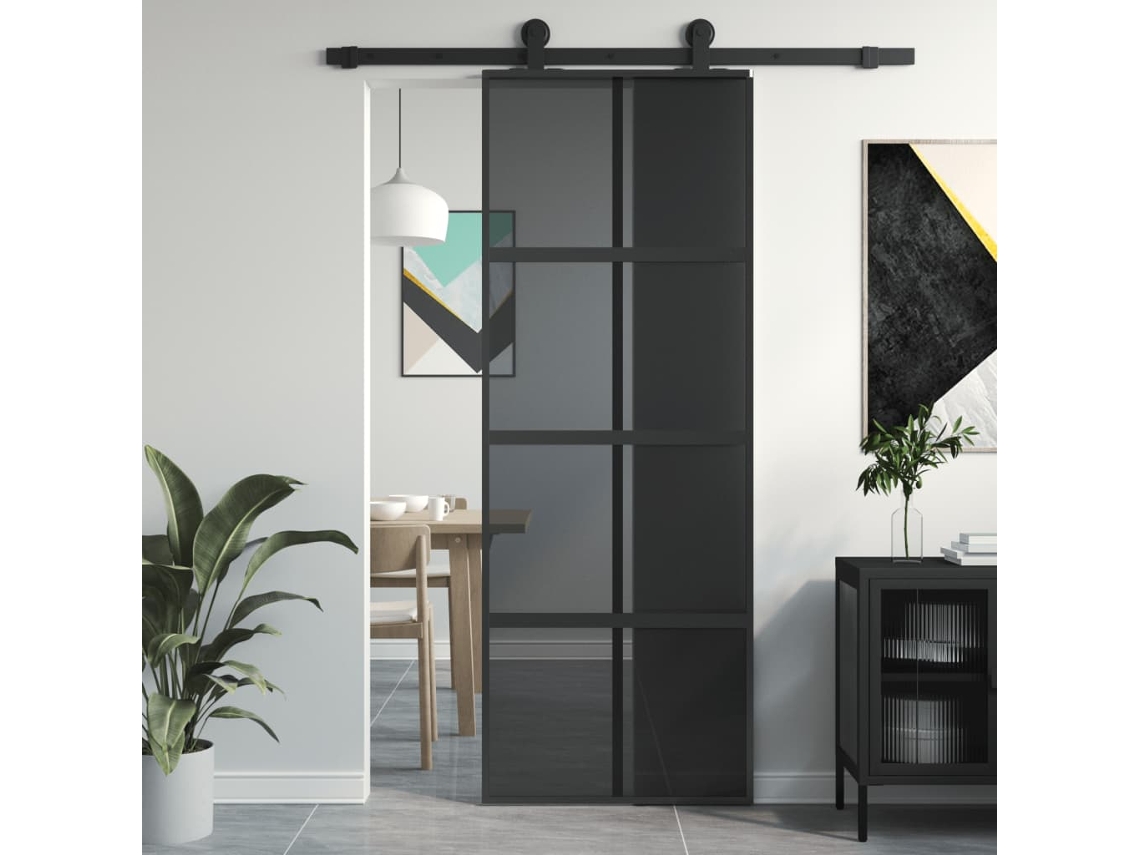 Puerta corrediza | Puerta corredera de 76 x 205 cm, vidrio templado y aluminio negro WSD424485 Lovely Home
